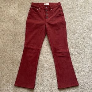 Madewell Cali Demi-Boot Corduroy Jeans. Dark red. Size 25. Excellent condition.